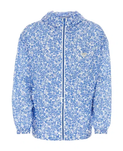 Prada Long-sleeved Casual Jacket In Blue