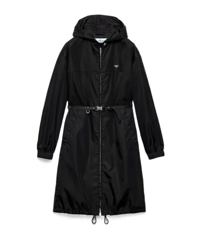 Prada Zip-up Belted Coat In Black