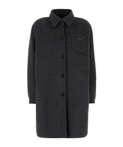 Prada Cappotto In Misto Lana Grigio Scuro Donna In Grey