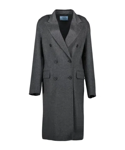 Prada Long-sleeved Coat In Gray