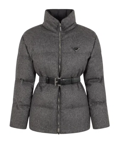 Prada Long-sleeved Cotton Jacket In Gray