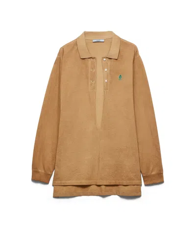 Prada Langarm-poloshirt Aus Baumwollpiqué In Brown