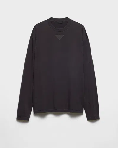 Prada Long-sleeved Cotton T-shirt In Gray