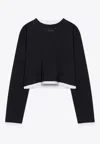 Prada Long-sleeved Cropped T-shirt In Blue