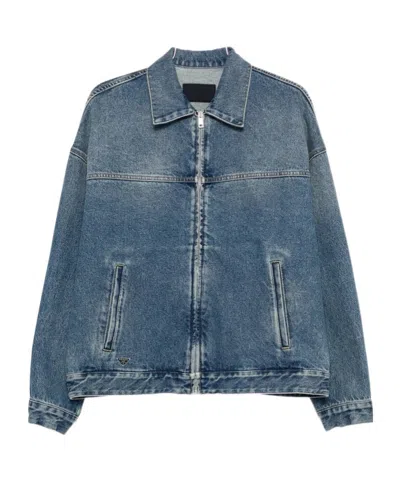 Prada Long-sleeved Denim Jacket In Brown