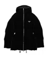 Prada Womens Black Logo-badge Padded Velvet Down Jacket In Black
