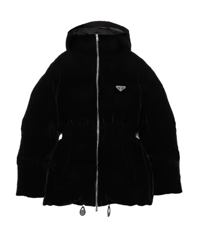 Prada Long-sleeved Down Jacket In Black