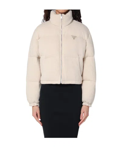 Prada Long-sleeved Down Jacket In Nude