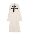 Prada Tie-neck Pleated Belted Shirt Dress In Ivory