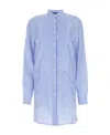 Prada Striped Silk Shirt With Mandarin Collar In Light Blue