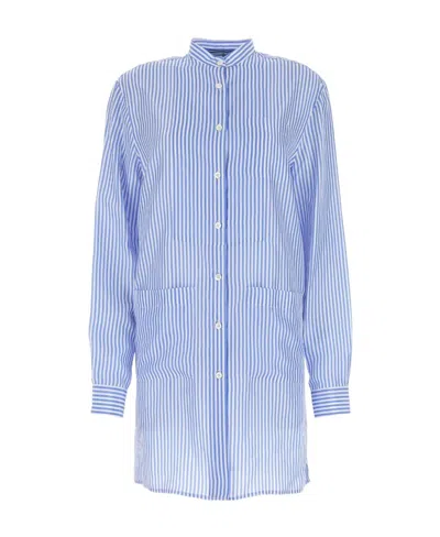 Prada Striped Silk Shirt With Mandarin Collar In Multi