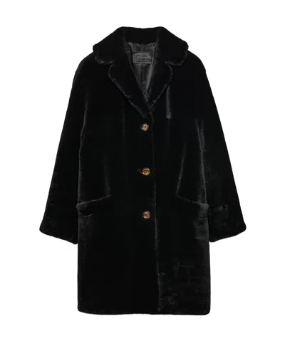 Prada Long-sleeved Fur In Black