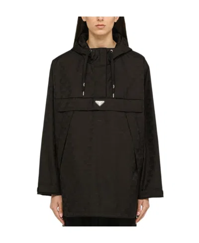 Prada Long-sleeved Hooded Casual Jacket In Black