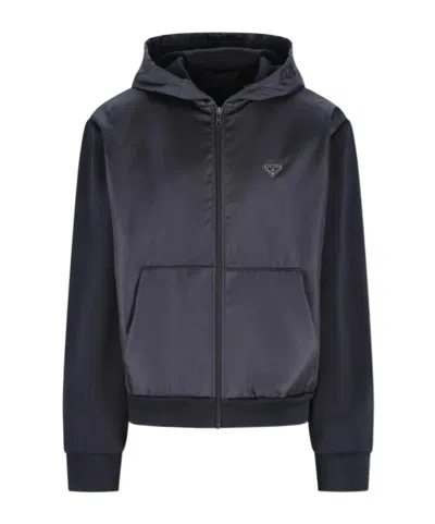 Prada Long-sleeved Hooded Casual Jacket In Blue