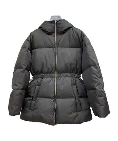 Prada Long-sleeved Hooded Cotton Coat In Black