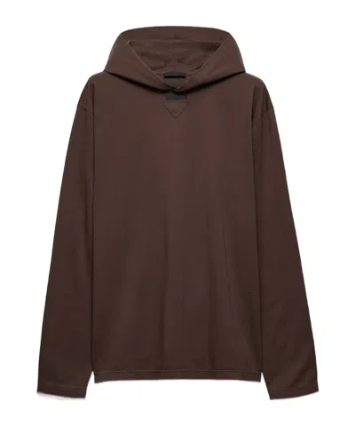 Prada Long-sleeved Hooded Sweatshirt In Brown