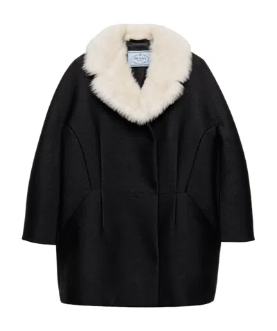 Prada Double-breasted Twill Coat In Black