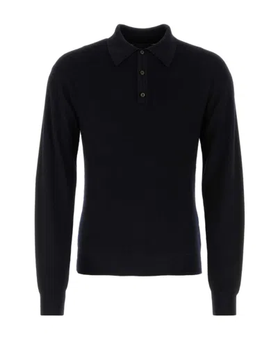 Prada Long-sleeved Knitted Polo Shirt In Black