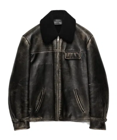 Prada Nappa Leather And Shearling Jacket In Black