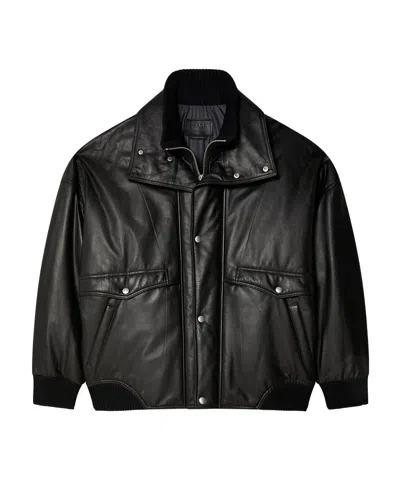 Prada Long-sleeved Leather Jacket In Black
