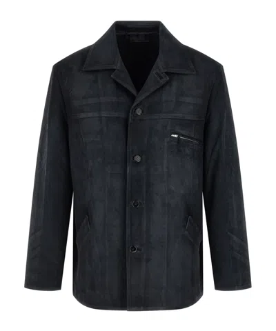 Prada Long-sleeved Leather Jacket In Black