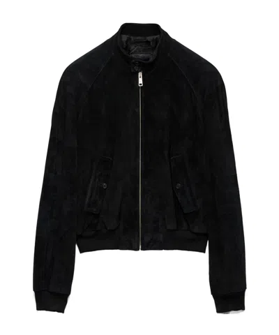 Prada Long-sleeved Leather Jacket In Black