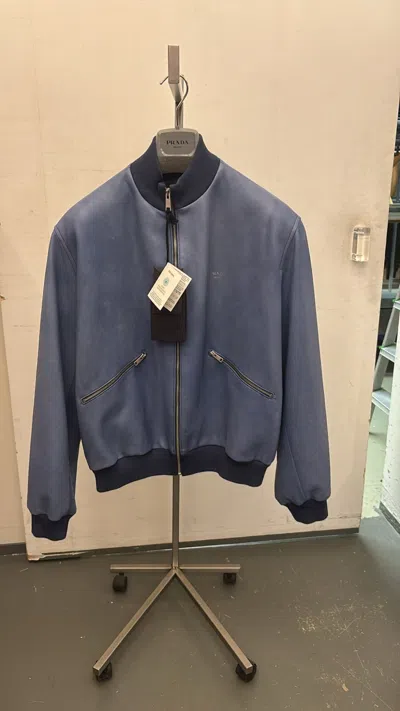 Prada Long-sleeved Leather Jacket In Blue