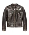Prada Long-sleeved Leather Jacket In Brown