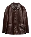 Prada Long-sleeved Leather Jacket In Coffee