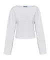 Prada Logo Cotton Jersey Crop Top In White