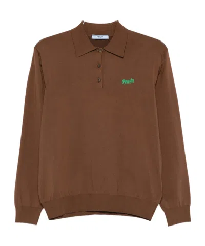 Prada Long-sleeved Polo Shirt In Brown