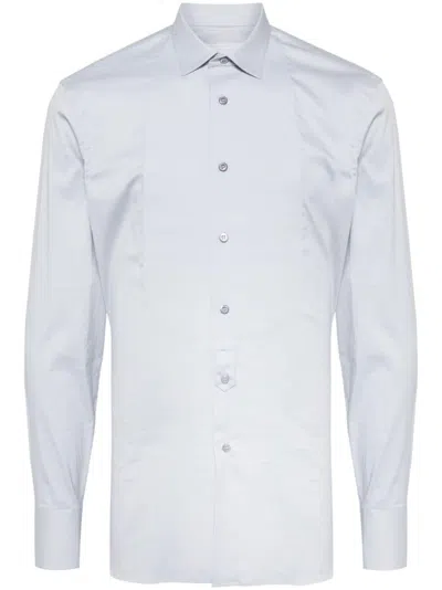 Prada Long-sleeved Poplin Shirt In Blue