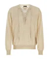 Prada Lace-up Neckline Cashmere Blend Sweater In Ivory
