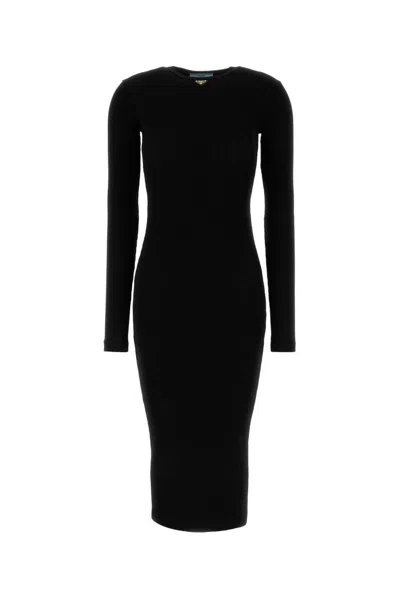 Prada Long-sleeved Ribbed Midi Dress In Black