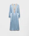 Prada Long-sleeved Satin Crepe And Lace Dress In Blue