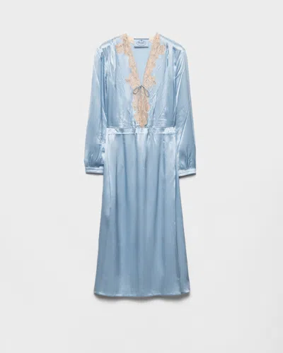 PRADA LANGÄRMLIGES KLEID AUS SATIN-CRÊPE UND SPITZEN-OVERLAY
