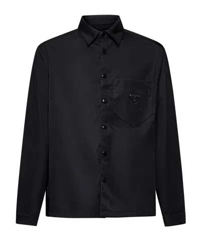 Prada Re-nylon Brand-plaque Recycled-polyamide Shirt In Black