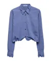 Prada Collared Neck Long Sleeve Textured Fabric Top In Blue