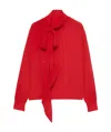 Prada Marocaine Offset Button Silk Top With Scarf In Red