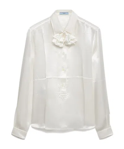 Prada Embroidered Satin Shirt In White