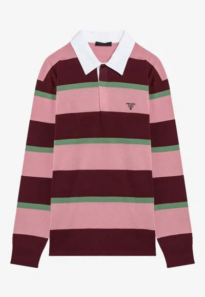 PRADA LONG-SLEEVED STRIPE POLO T-SHIRT