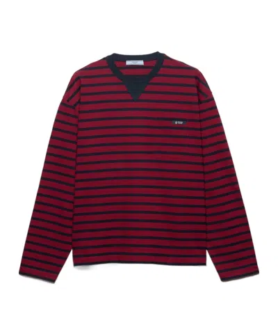 Prada Amaranth And Blue Striped Long-sleeve T-shirt In Red