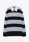 Prada Long-sleeved Striped Polo T-shirt In Black