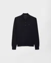 Prada Long-sleeved Superfine Wool Polo Sweater In Black