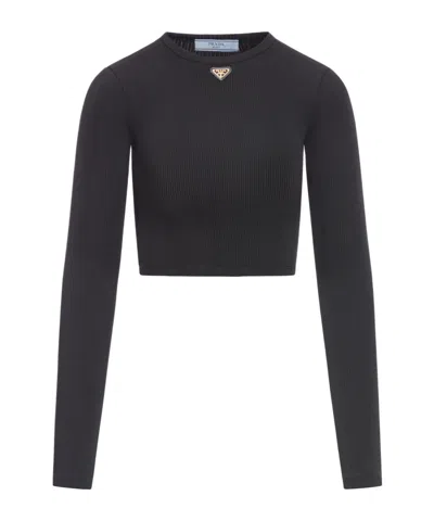 PRADA PRADA LONG-SLEEVED CROPPED TOP