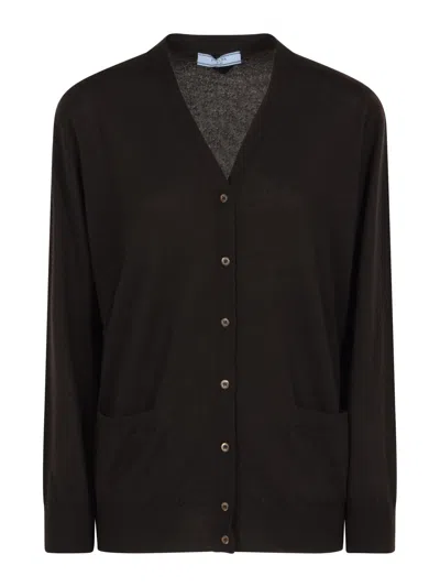 Prada Long-sleeved Sweater In Brown