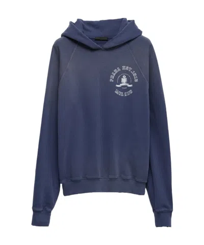 Prada Printed Cotton Fleece Hoodie In Navy