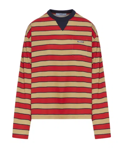 PRADA PRADA LOGO PATCH STRIPED LONG-SLEEVED T-SHIRT