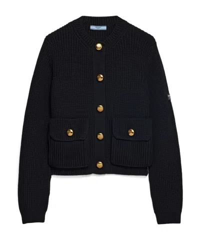 Prada Long-sleeved Wool Cardigan In Black