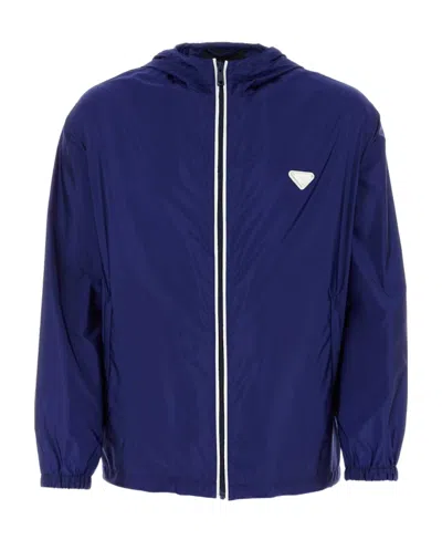 Prada Long-sleeved Zipper Casual Jacket In Dark Purple Blue